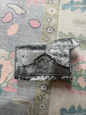 Anthropologie Velvet Bow Accent Clutch - Gray